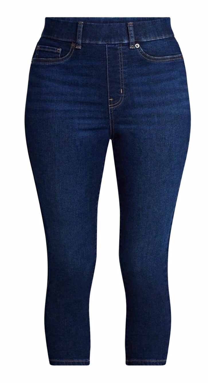 Time and Tru Women's Dark Wash Blue Denim Capri Jeans, 5-Pocket, Size S